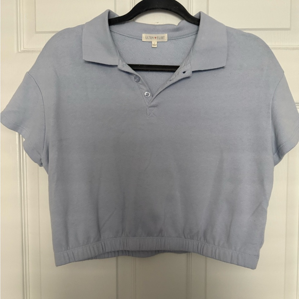 Ultra Flirt Baby Blue Polo Crop Top